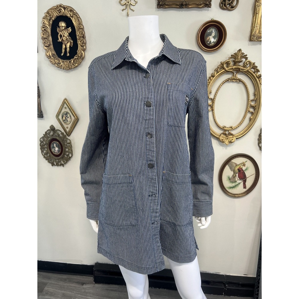 Wildfang Blue and White Striped Long Workwear Shirt Size S